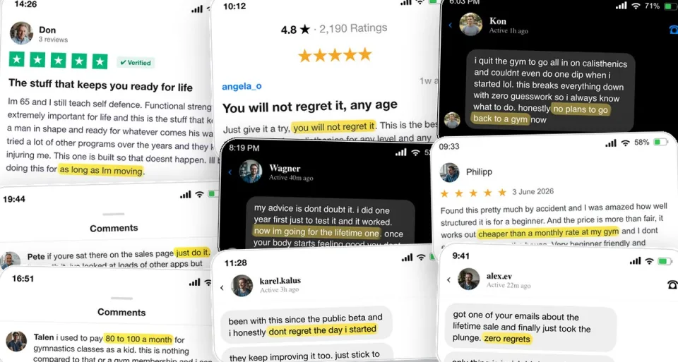 Real member reviews and messages — Trustpilot, app-store ratings, DMs and comments